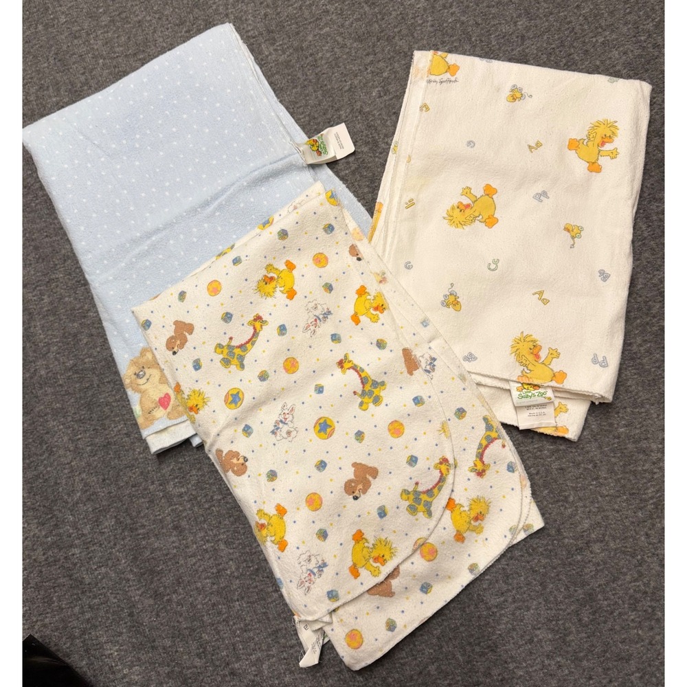 Vintage Little Suzy's Zoo Receiving Blanket Bundle Witzy Duck Bear Set of 3